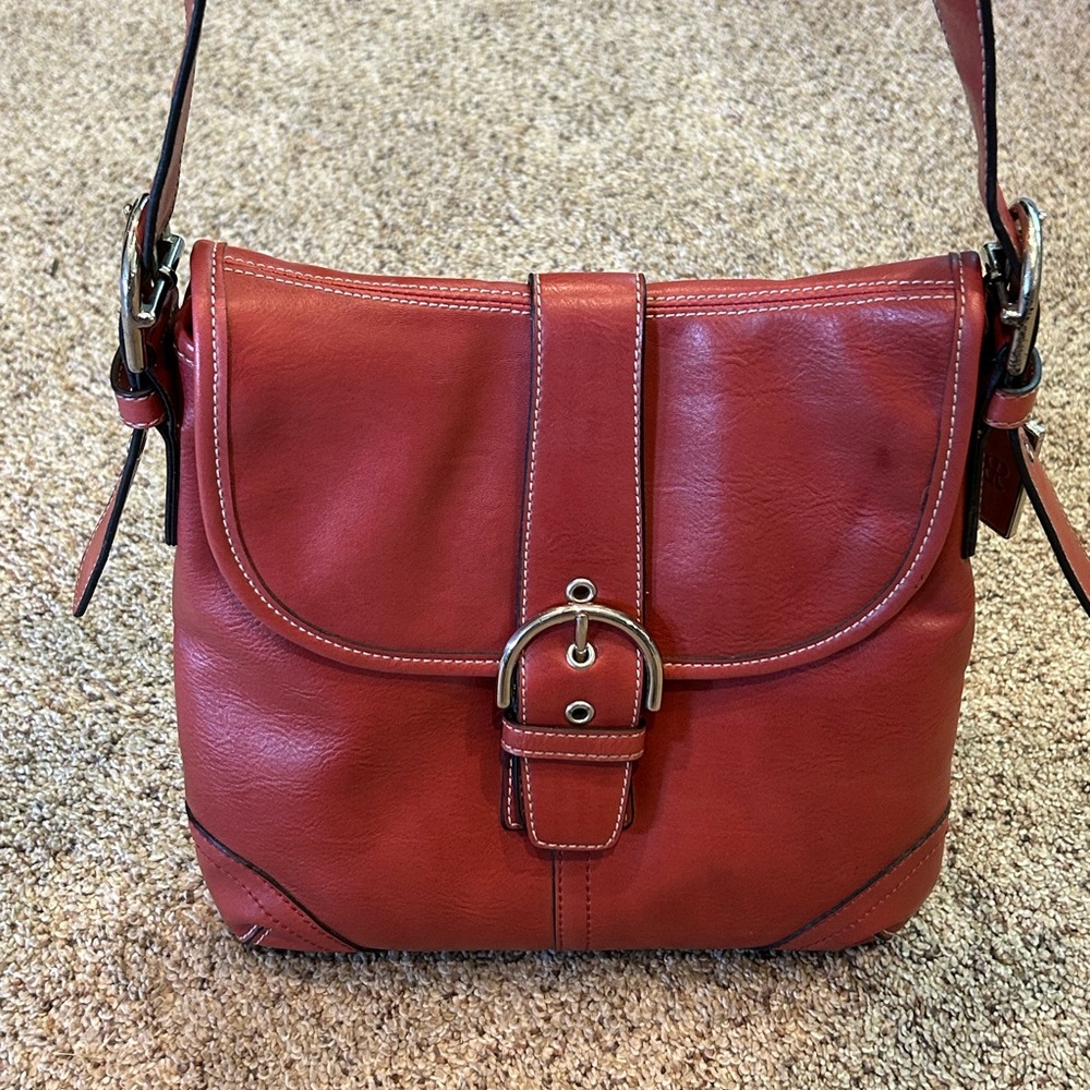 Bellarose VTG Leather 2 Compartment Red Brick Shoulder Bag Brown Paisley Lining